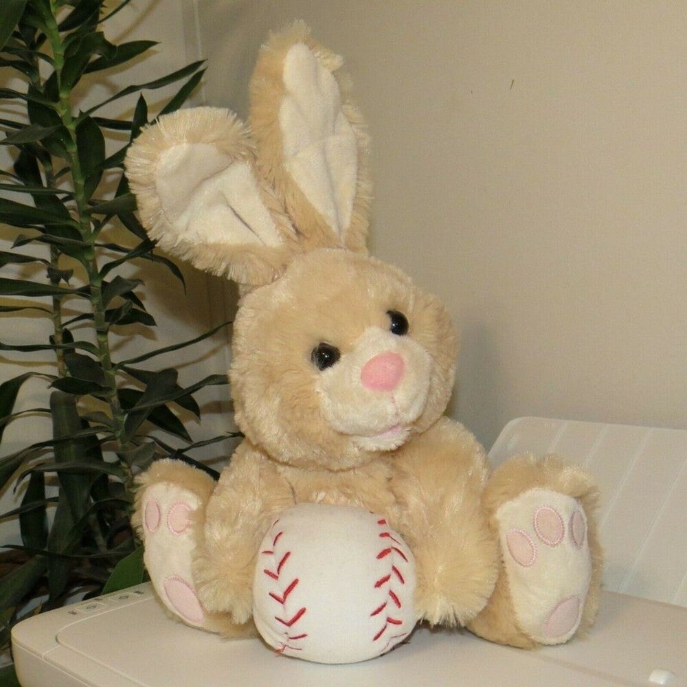 Dan Dee Brown Easter Bunny Rabbit Pink Nose Baseball Spring Time Plush 12" Toy